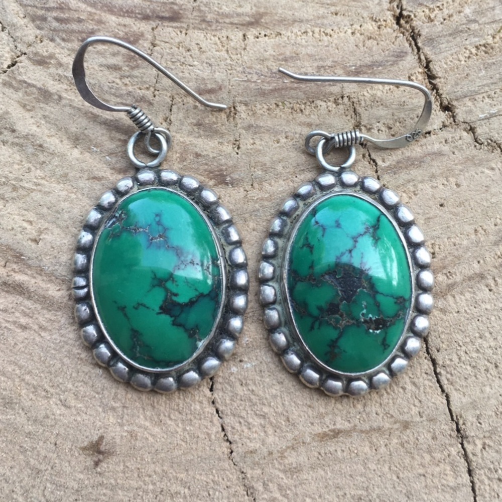 Green Turquoise Sterling Silver Dangle Earings